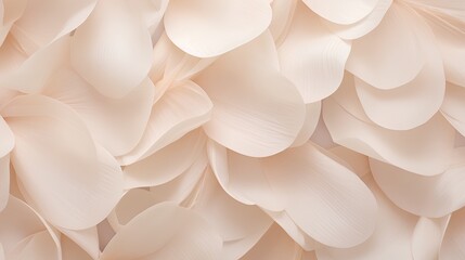 An artistic and delicate arrangement of abstract flower petals, bathed in soft pastel beige hues that evoke a sense of calm and beauty, embodying the principles of aesthetic minimalism.