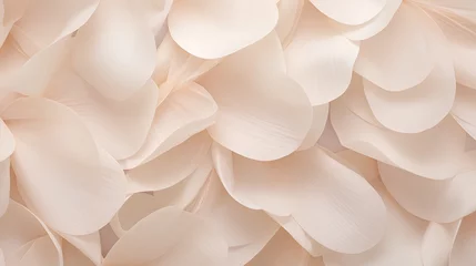 Fotobehang An artistic and delicate arrangement of abstract flower petals, bathed in soft pastel beige hues that evoke a sense of calm and beauty, embodying the principles of aesthetic minimalism. © TensorSpark