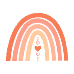 Boho rainbow with hearts in trendy 2024 peach fuzz colors, vector Illustration.