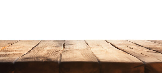 Empty wooden table on transparent background, front view
