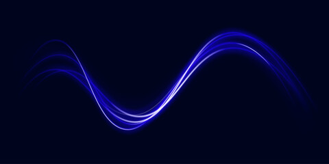 Blue light trail, wave speed, trace line twirl. Abstract light lines of movement and speed with white color glitters.