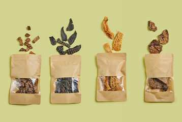 Top view of variety of natural dried treats for rewarding and training dogs