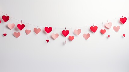 Hanging Hearts Garland for Valentine's Day Decoration. - obrazy, fototapety, plakaty