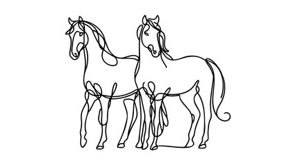 Two horses one continuous line art drawing. Vector illustration isolated. Minimalist design hand drawn