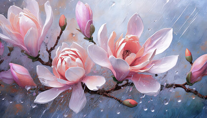 Kwiaty wiosenne akrylowe, kwitnąca magnolia