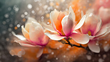 Kwiaty wiosenne akrylowe, kwitnąca magnolia - obrazy, fototapety, plakaty