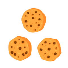 Cookie. Set of Oatmeal pastry with chocolate. Element of home bakery. Sweet snack. Flat cartoon illustration