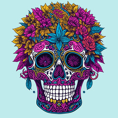 2d vector illustration colorful Mexican death festival