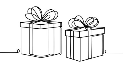 Presents. Continuous line, one line art vector illustration on white background