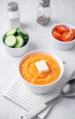 Cooked sweet potato puree in a bowl