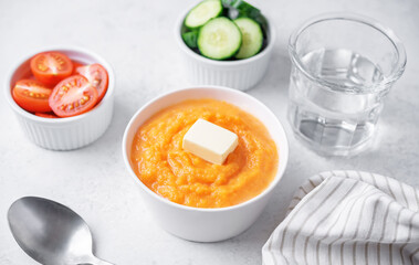 Cooked sweet potato puree in a bowl