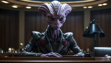 An alien is in court. - obrazy, fototapety, plakaty
