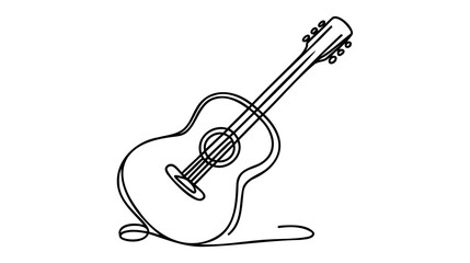 Fototapeta premium One single line drawing of wooden classic acoustic guitar.