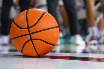 Closeup of a Basketball on a Basketball Court