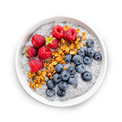 Healthy Chia Pudding Bowl with Granola and Fresh Berries