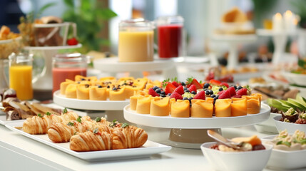 Breakfast buffet, in a luxury hotel, pure white background photography