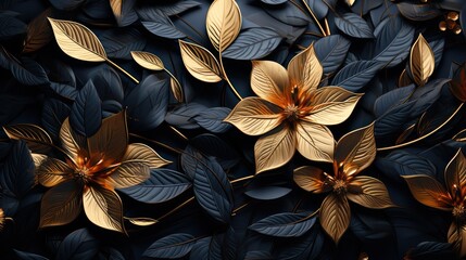 close up abstract black and gold foil leaves background