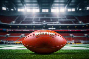 American football ball on stadium. American football arena. Generative AI
