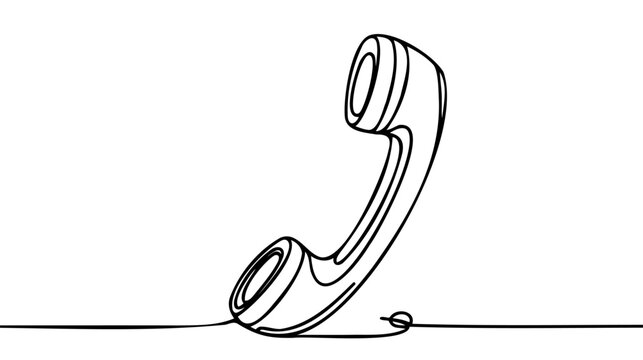 Line drawing handsetcell. Single draw phone icon, line art contact us concept, telephone continuous monoline drawing.