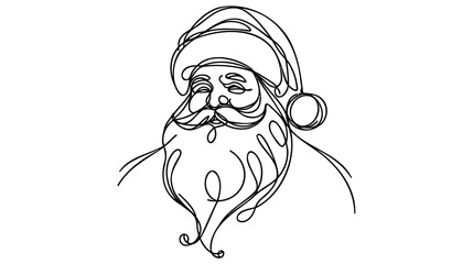 Santa Claus face. Continuous line portrait of Santa. One line Black white christmas sketch the head of Santa Claus.