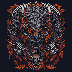 2d vector illustration colorful head animal Tribal Spirit Line Art 