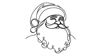 Santa Claus face. Continuous line portrait of Santa. One line Black white christmas sketch the head of Santa Claus.