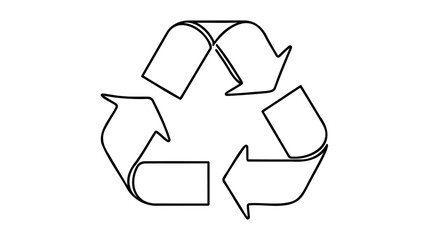 Continuous one line drawing recycling symbol. Recycling linear icon. Ecology concept. Vector illustration.