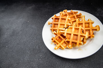 waffles sweet dessert Belgian waffle meal food snack on the table copy space food background rustic top view