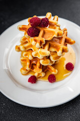 waffles sweet dessert Belgian waffle meal food snack on the table copy space food background rustic top view