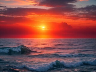 Obraz premium Fantasy sunset over ocean or sea.