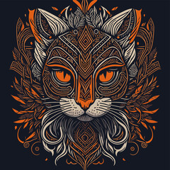 2d vector illustration colorful head animal Tribal Spirit Line Art 