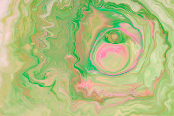 Green Pink Fluid Art Texture. Multicolored Waves and Blurred Motion