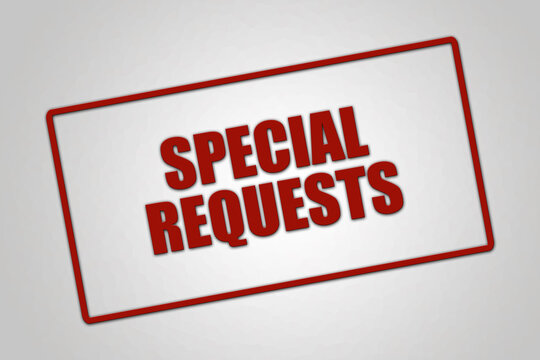 special requests. A red stamp illustration isolated on light grey background.
