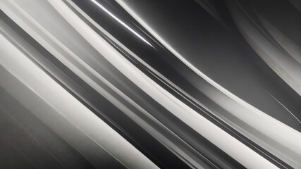 Obraz premium Schwarz-weißer, silbergrauer abstrakter Hintergrund für Design. Geometrische Figur. Linien, Streifen. 3D-Effekt. Gradient. Leicht, leuchtend, metallisch. Webbanner. Breit. Panorama.