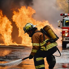 Naklejka premium Firefighter in action