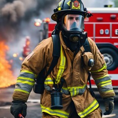 Naklejka premium Firefighter in action