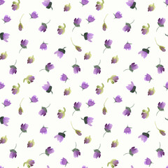 Seamless watercolor pattern with small simple spring flowers.