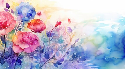 watercolor spring flowers, copy space, wallpaper