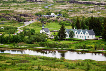 Thingvellir, Iceland, was the site of the Alþing, the annual parliament of Iceland from 930 CE until the last session held at Þingvellir in 1798 CE - obrazy, fototapety, plakaty