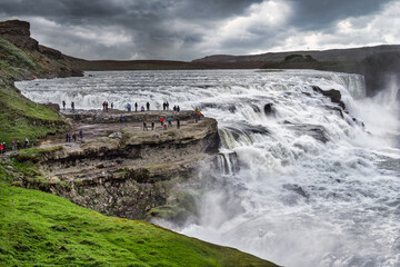 Gullfoss waterfalls. Gullfoss is a waterfall located in the canyon of the Hvítá river in...