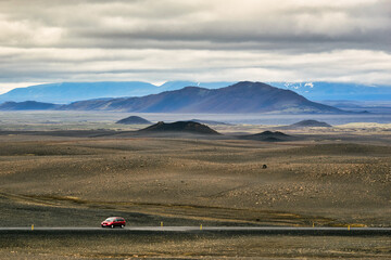 Travelling in a barren landscape. Iceland