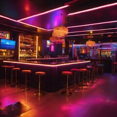 Chic Nightclub Ambiance Explore pictures capturing the ambiance of a stylish nightclub or bar, featuring neon lights, LED stages, and a trendy crowd