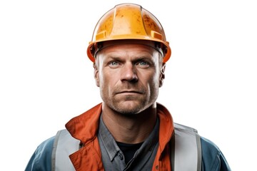 A man wearing a hard hat and jacket. Suitable for construction, industrial, or outdoor themed projects