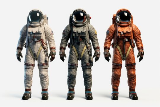 Three astronauts standing together. Suitable for space exploration, teamwork, or science-related concepts