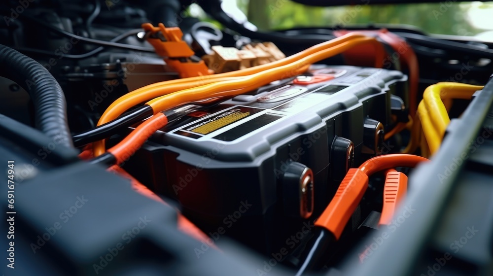 Poster close up view of a car battery. ideal for automotive and maintenance concepts