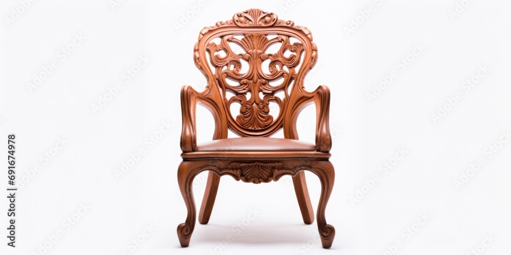 Poster a simple wooden chair with a comfortable brown leather seat. ideal for adding a rustic touch to any 