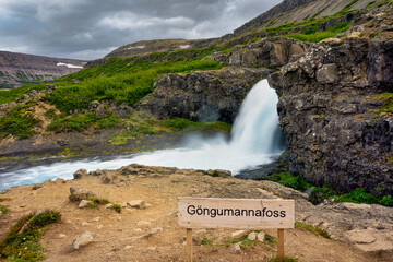 Dynjandi Gongumannafoss waterfall. Westfjords. Iceland