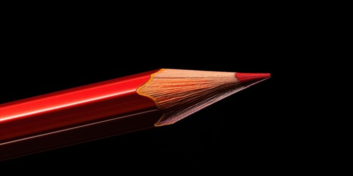 A close-up view of a red pencil on a black background. This image can be used for various purposes