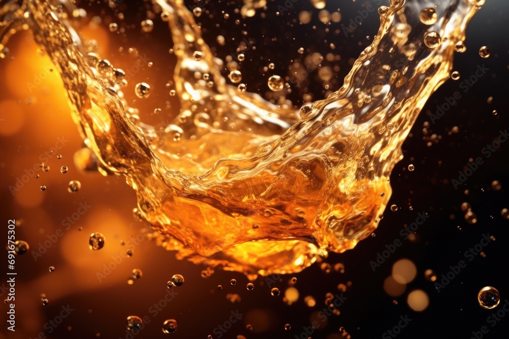 Poster a dynamic image capturing a splash of liquid on a sleek black background. perfect for advertising, p