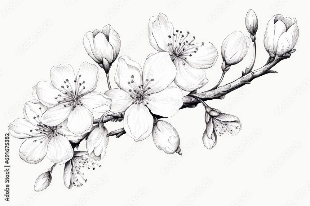 Poster a simple and elegant drawing of a cherry tree branch. perfect for nature-themed designs and illustra